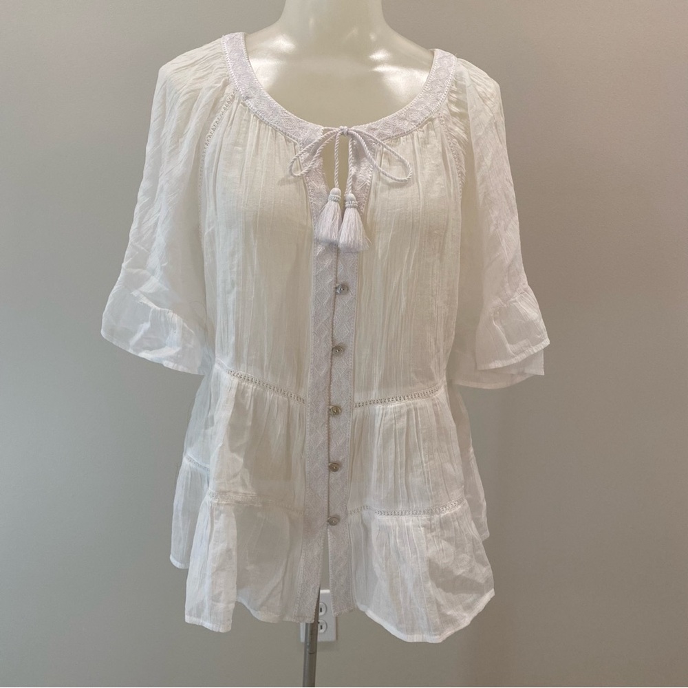 J.Jill NWOT white cotton gauze tiered peasant top size XS